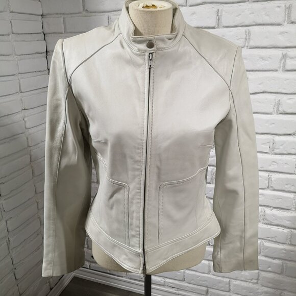 Danier Leather Ladies Off White Motto Style Leather Jacket - Picture 14 of 16